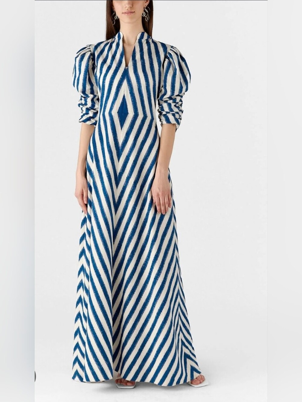 De Castro Blue Illusion Puff Gathered Sleeve Dress Size XS